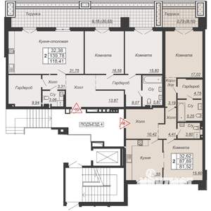 3-к квартира, вторичка, 118м2, 1/7 этаж