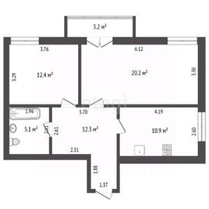 2-к квартира, вторичка, 61м2, 4/4 этаж