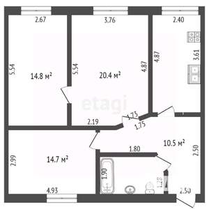3-к квартира, вторичка, 86м2, 6/21 этаж