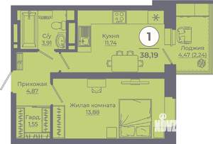1-к квартира, вторичка, 38м2, 11/24 этаж