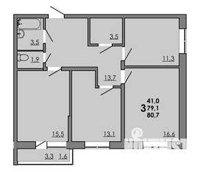 3-к квартира, вторичка, 81м2, 2/16 этаж