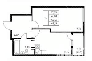 1-к квартира, строящийся дом, 45м2, 6/25 этаж