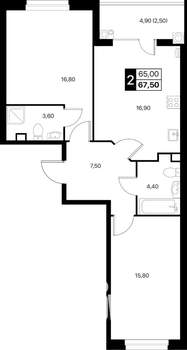 2-к квартира, вторичка, 68м2, 2/12 этаж