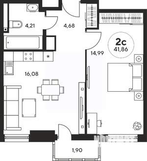 2-к квартира, вторичка, 42м2, 17/25 этаж
