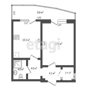 1-к квартира, вторичка, 45м2, 7/11 этаж