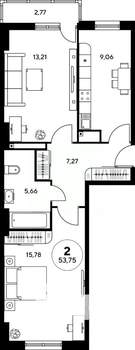 2-к квартира, вторичка, 54м2, 23/25 этаж
