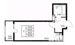 Студия квартира, вторичка, 32м2, 18/25 этаж