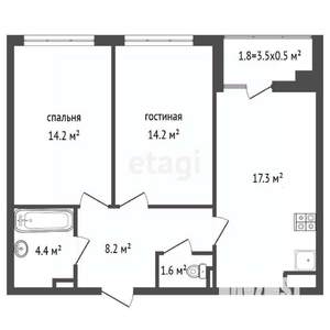 2-к квартира, вторичка, 61м2, 15/24 этаж