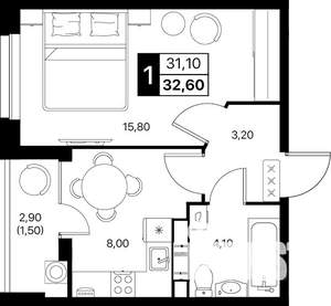 1-к квартира, строящийся дом, 33м2, 5/12 этаж