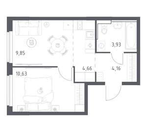 1-к квартира, вторичка, 33м2, 10/17 этаж