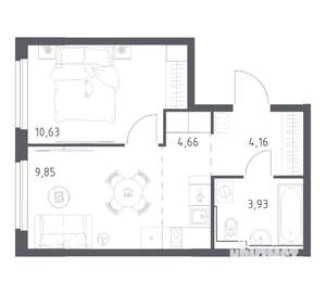 1-к квартира, вторичка, 33м2, 6/17 этаж
