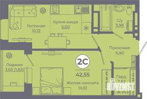 2-к квартира, вторичка, 42м2, 24/24 этаж