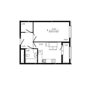 1-к квартира, вторичка, 41м2, 19/19 этаж