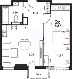 2-к квартира, вторичка, 42м2, 15/25 этаж
