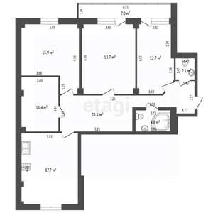 3-к квартира, вторичка, 104м2, 3/16 этаж