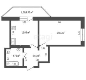 1-к квартира, вторичка, 44м2, 17/18 этаж