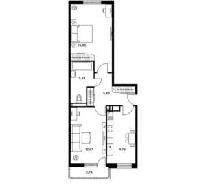 2-к квартира, вторичка, 54м2, 2/25 этаж