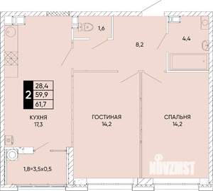 2-к квартира, вторичка, 62м2, 10/24 этаж