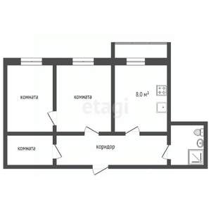 3-к квартира, вторичка, 75м2, 2/10 этаж