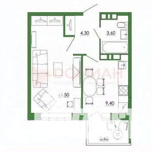 1-к квартира, вторичка, 37м2, 15/19 этаж