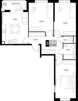 3-к квартира, вторичка, 85м2, 2/12 этаж