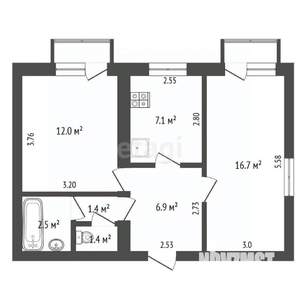 2-к квартира, вторичка, 48м2, 4/5 этаж
