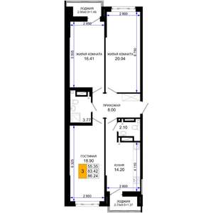 3-к квартира, вторичка, 86м2, 2/25 этаж
