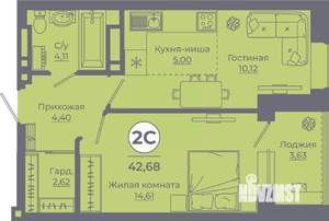 1-к квартира, вторичка, 42м2, 16/24 этаж
