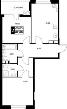 2-к квартира, вторичка, 63м2, 5/12 этаж