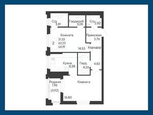2-к квартира, вторичка, 64м2, 7/8 этаж