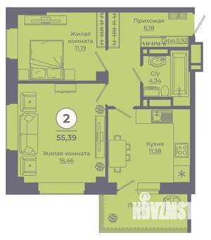 2-к квартира, вторичка, 55м2, 24/24 этаж
