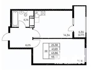 1-к квартира, вторичка, 46м2, 11/25 этаж