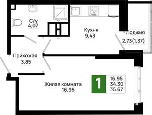 1-к квартира, вторичка, 36м2, 5/25 этаж