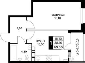 1-к квартира, вторичка, 40м2, 8/20 этаж