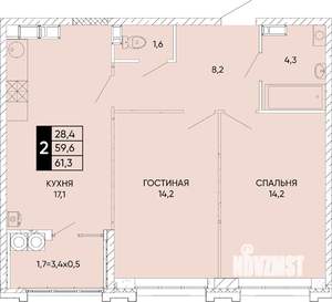 2-к квартира, вторичка, 61м2, 18/24 этаж