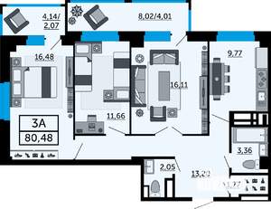3-к квартира, вторичка, 80м2, 21/25 этаж