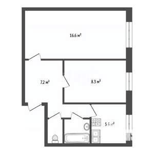 2-к квартира, вторичка, 41м2, 1/5 этаж