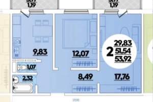 2-к квартира, вторичка, 54м2, 18/19 этаж