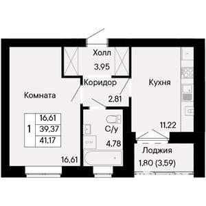 1-к квартира, вторичка, 41м2, 7/8 этаж