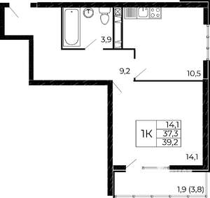 1-к квартира, вторичка, 39м2, 3/18 этаж