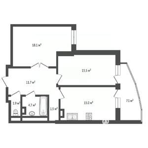 2-к квартира, вторичка, 75м2, 14/18 этаж