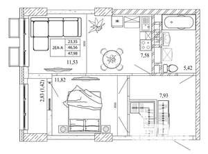 1-к квартира, строящийся дом, 49м2, 7/20 этаж