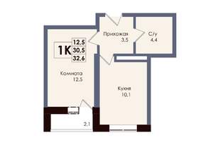 1-к квартира, вторичка, 32м2, 10/25 этаж