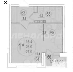1-к квартира, вторичка, 26м2, 4/5 этаж