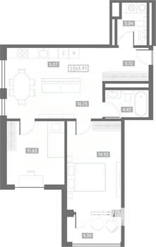 2-к квартира, вторичка, 64м2, 17/24 этаж