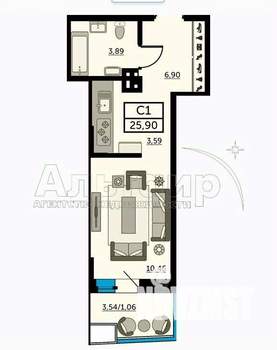 Студия квартира, вторичка, 28м2, 15/25 этаж