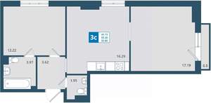 2-к квартира, строящийся дом, 56м2, 23/24 этаж