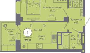 1-к квартира, вторичка, 37м2, 19/24 этаж