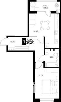 1-к квартира, вторичка, 45м2, 8/20 этаж