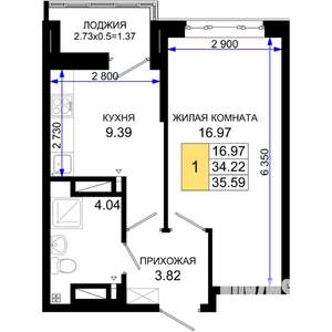 1-к квартира, вторичка, 36м2, 16/25 этаж